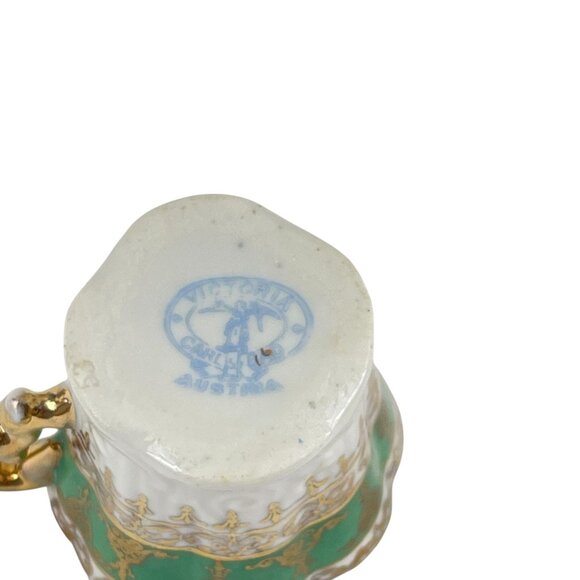 Antique Victoria Carlsbad Austria Porcelain demi tasse With Gold & Green Ornate - Picture 9 of 12